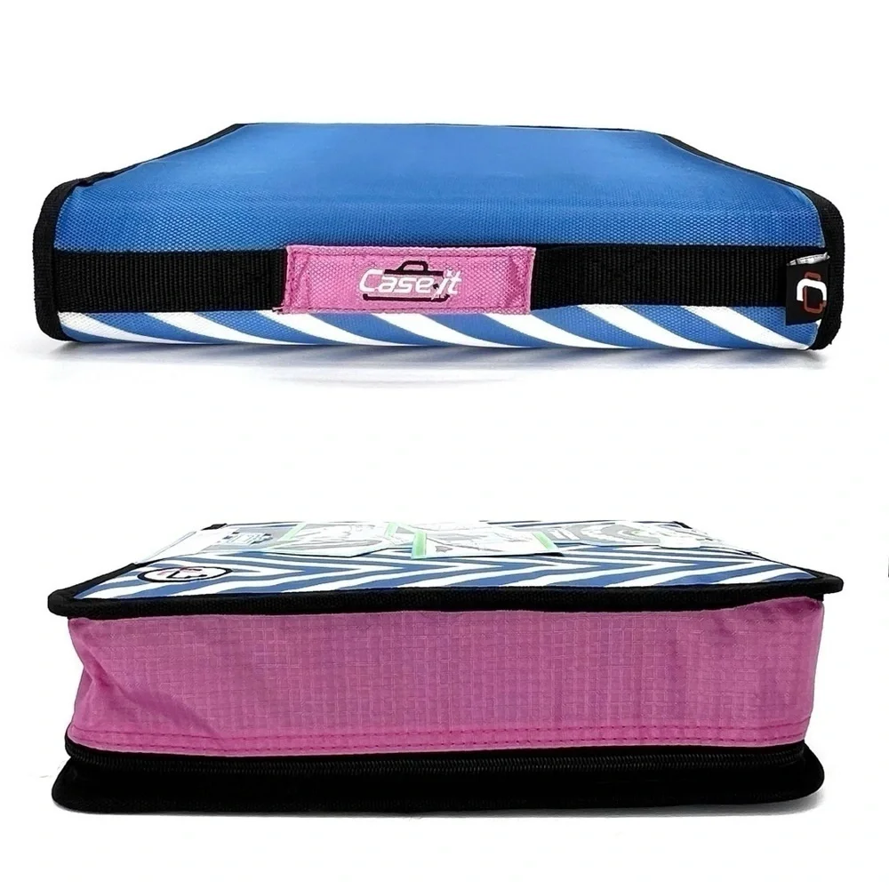 Case-It “The Classic” 2” Three Ring Binder Blue & White Chevron Pink 3 New NWT